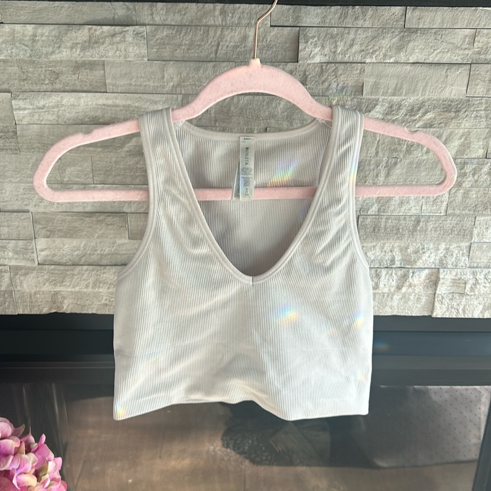 athleta white ribbed crop tank, size small